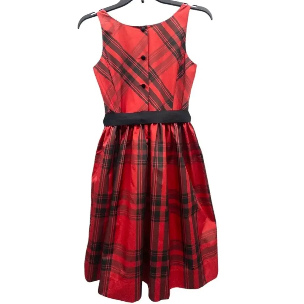 Polo Ralph Lauren Plaid Taffeta Dress Girls 16 Red Black Sleeveless Fit Flare